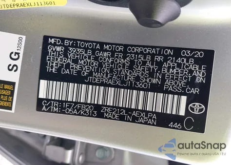 2020 Toyota Corolla Le z USA, uszkodzony, nr VIN JTDEPRAEXLJ113601